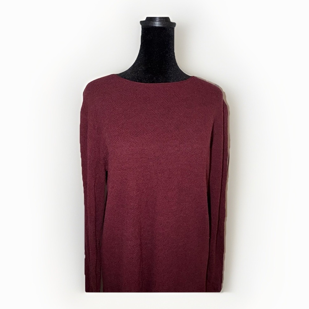 Eileen Fisher Italian Wool Textured Sweater Dress Size PM Burgundy Open Knit